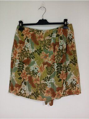 Lizsport Floral Wrap Midi Skort Size 12 Beige/Green/Orange Tropical Print Womens